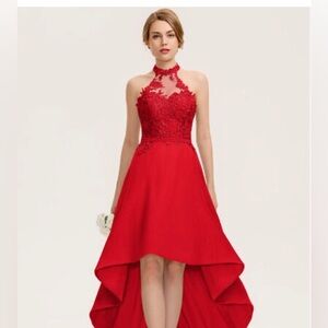 Elegant Red Lace High-Low Dress